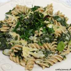 Przepis na Makaron ze szpinakiem, bobem i cukinią / Pasta with spinach, broad beans and courgette