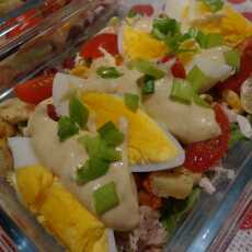Przepis na Sałatka z tuńczykiem i jajkami z delikatnym sosem musztardowo – majonezowym (śniadanie do pudełka)