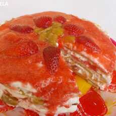 Przepis na Torcik serowy z rabarbarem i truskawkami - Cheese Cake With Rhubarb And Strawberries - Torta ai formaggi con rabarbaro e fragole