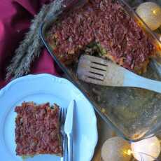 Przepis na Mięsna zapiekanka z groszkiem i batatami