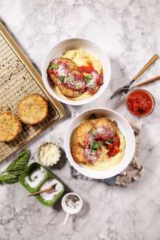 Przepis na Bowl of Food: Baked Eggplant Parmesan with Creamy Polenta