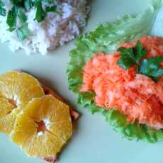 Przepis na Pstrąg w pomarańczach w towarzystwie ryżu i surówki