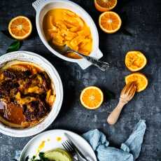 Przepis na Purree z ciecierzycy i bobu ze szpinakiem, oraz kurczak w pomarańczach