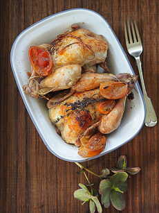 Przepis na Kurczaki pieczone z kiszonymi cytrusami i tymiankiem. Ikigai