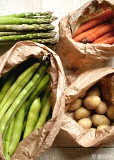 Przepis na Potrawka wiosenna ze szparagami, bobem, młodymi ziemniakami i soczewicą