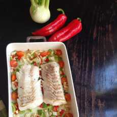 Przepis na Pieczony dorsz z fenkułem,papryką i pomidorkami cherry / Baked cod with fennel,pepper and cherry tomatoes