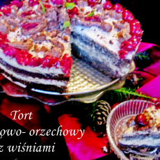 Przepis na Tort makowo -orzechowy z wiśniami