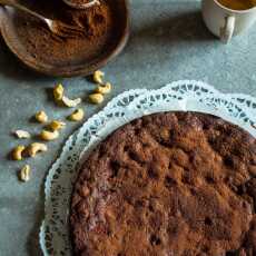 Przepis na Ciasto czekoladowe a’la Brownie z orzechami nerkowca i malinami.