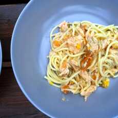 Przepis na Spaghetti z brzuszkami łososia i sosem koperkowym