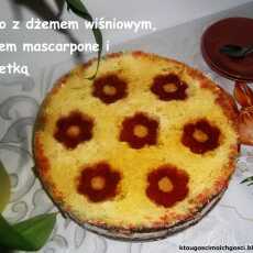 Przepis na Ciasto z dżemem wiśniowym, kremem mascarpone i galaretką