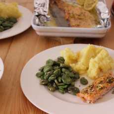 Przepis na Prosty obiad: pstrąg łososiowy, bób, młode ziemniaki