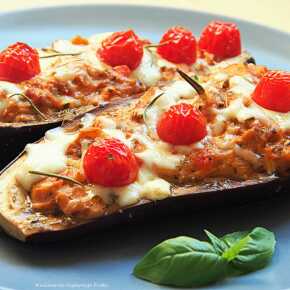 Baked eggplant with vegetables chicken and mozzarella