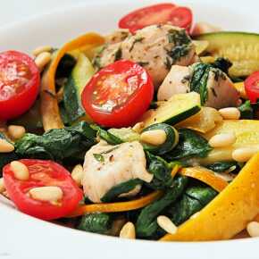 Chicken with zucchini spinach and cherry tomatoes