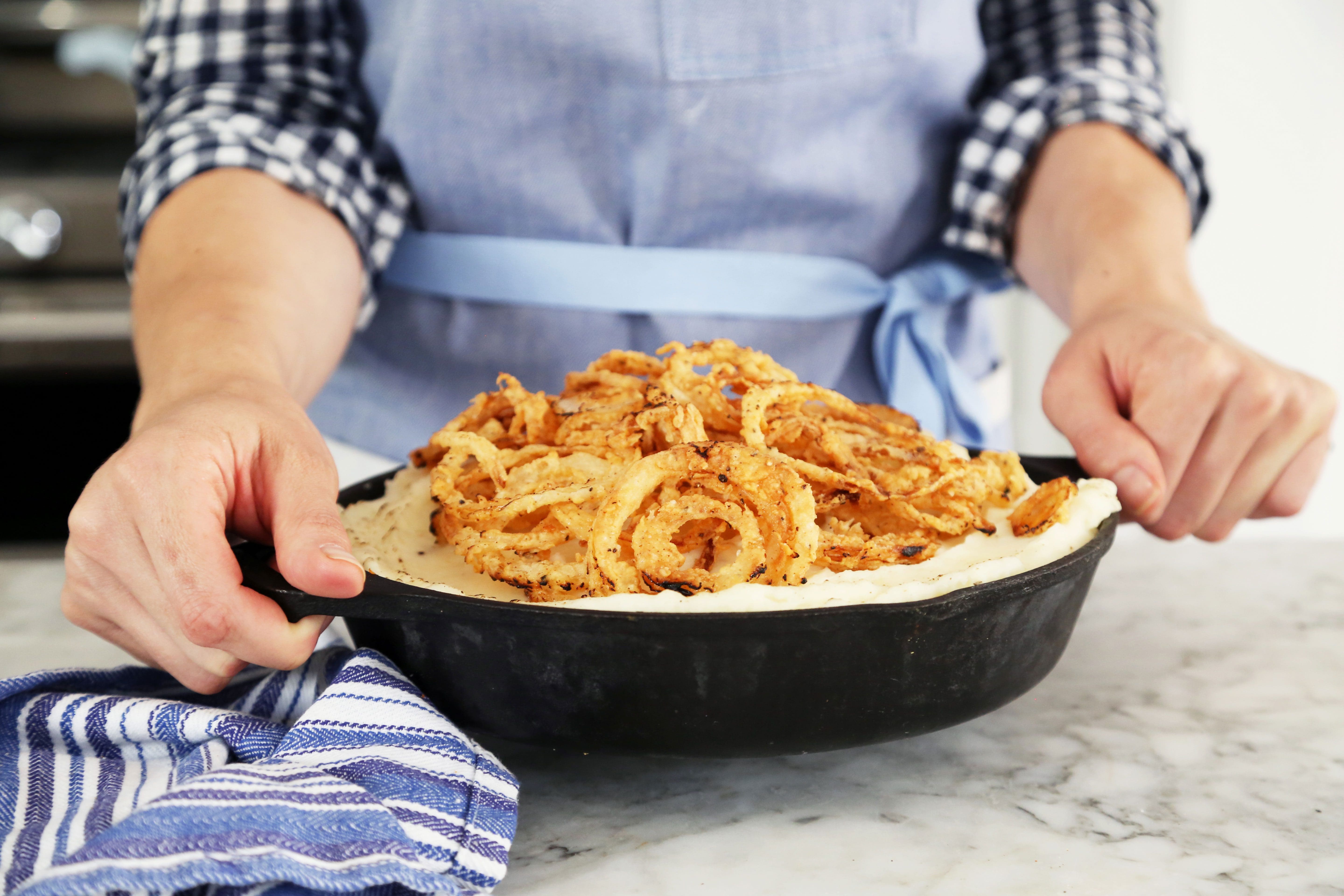 Sweet and Savory Mashed Potatoes with Fried Onions