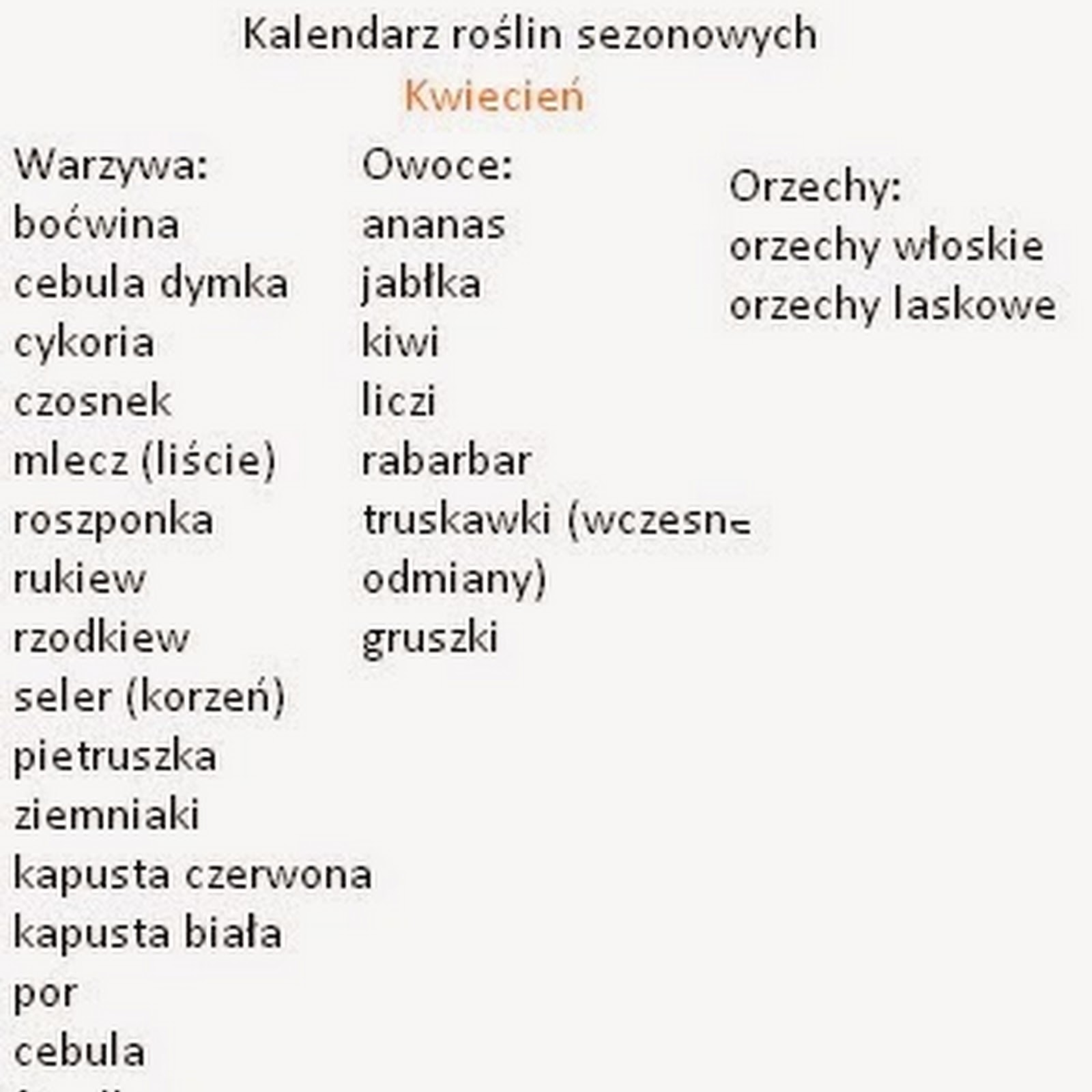 Kalendarz roślin sezonowych - kwiecień