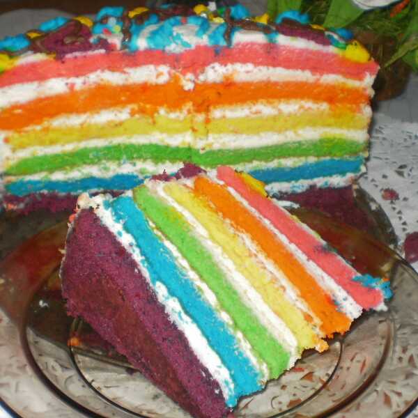 Tort tęczowy Rainbow cake,urodziny mamy i bukiecik z lizaków 