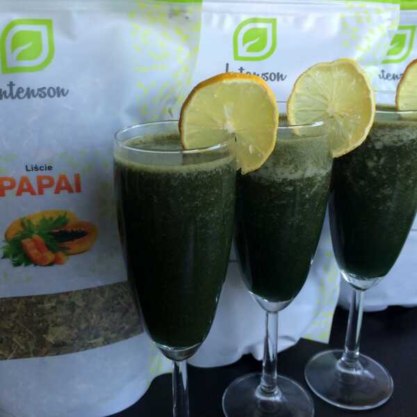 Cytryna + napar z liści papaji + spirulina + chlorella + grejpfrut + banan + jabłko