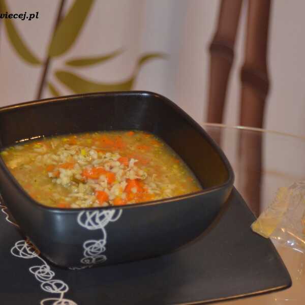 Dietetyczna zupa z warzywami, kurczakiem i ryżem