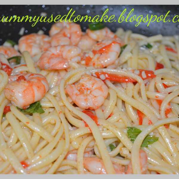 LINGUINE WITH MINT & KING PRAWNS ~ Makaron Linguine & miętowe krewetki