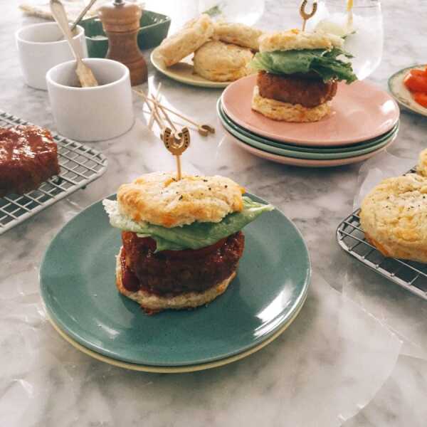 Turkey Meatloaf Sliders on Cheddar Potato Biscuits