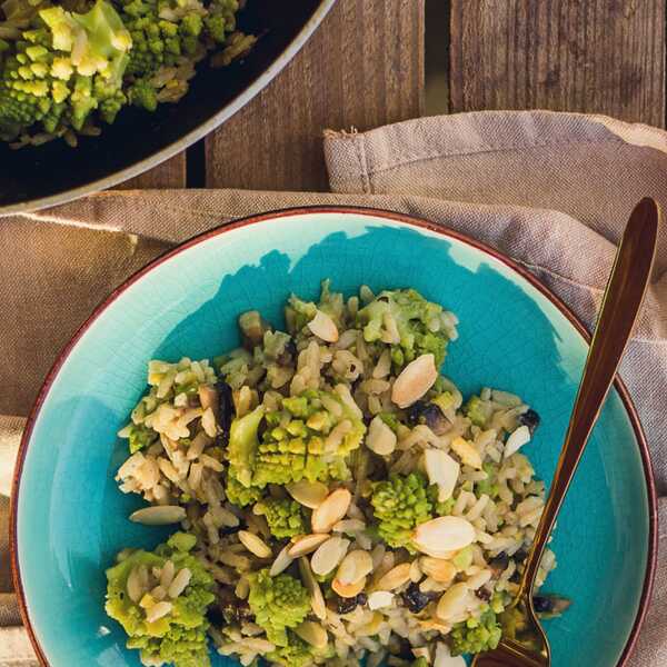 RISOTTO Z KALAFIOREM ROMANESCO, POREM I PIECZARKAMI PORTOBELLO