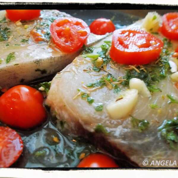 Ryba w pomidorkach z piekarnika - Swardfish with Tomatoes - Pesce spada con pomodorini al forno