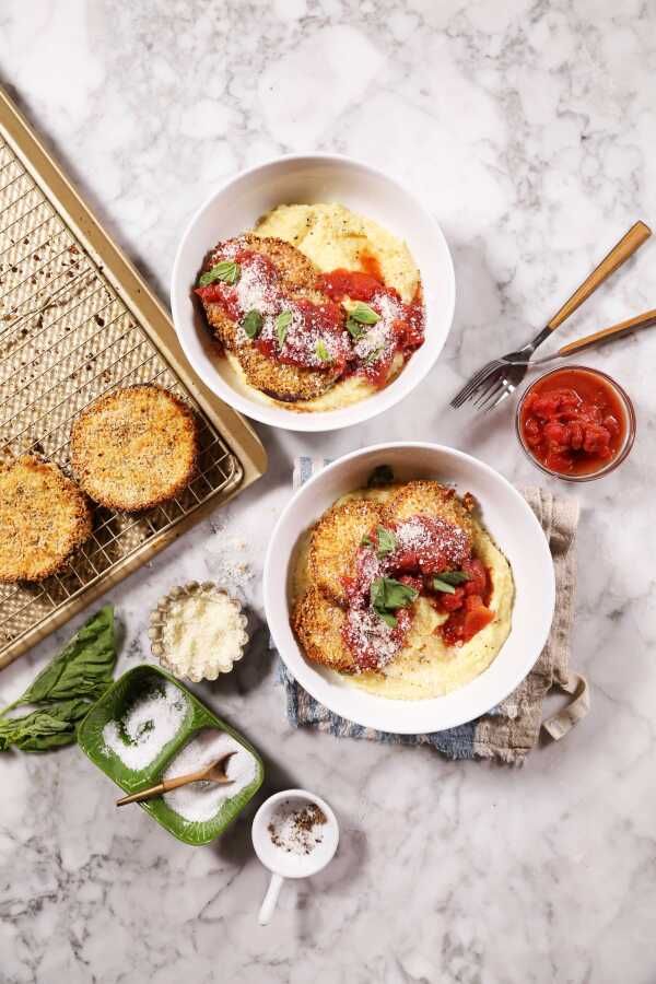 Bowl of Food: Baked Eggplant Parmesan with Creamy Polenta