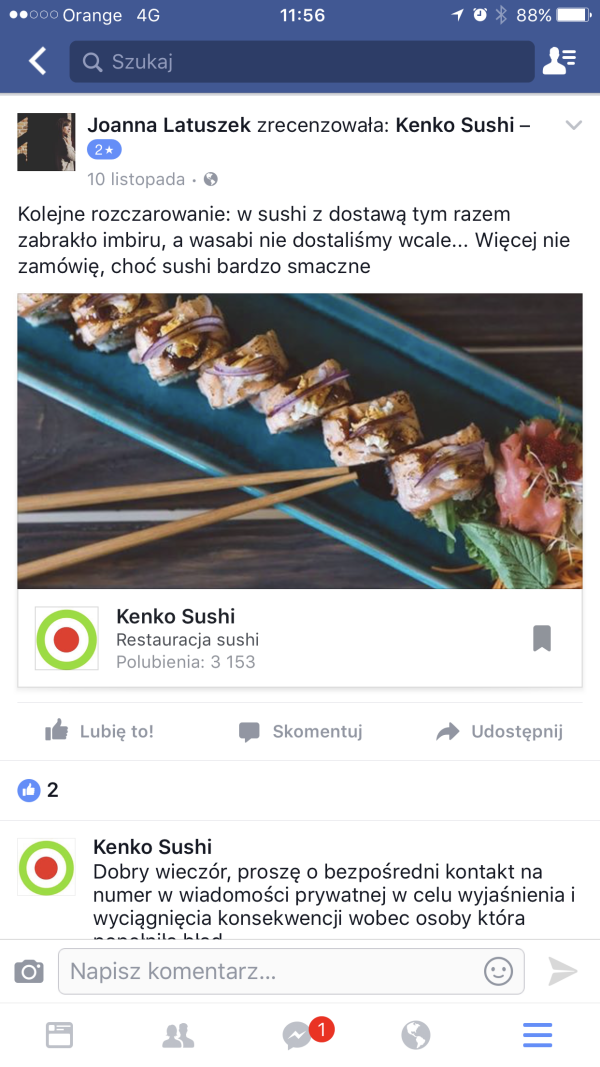 Kenko Sushi nie dostaje Muffiny Kulinarnej