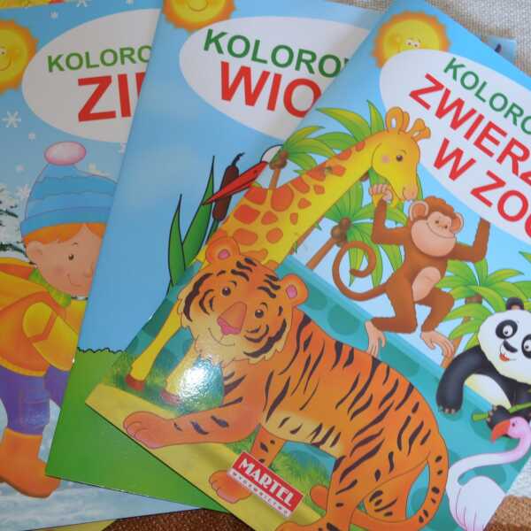 Kolorowanki- zima, wiosna, w lesie, zwierzęta w zoo wyd. Martel