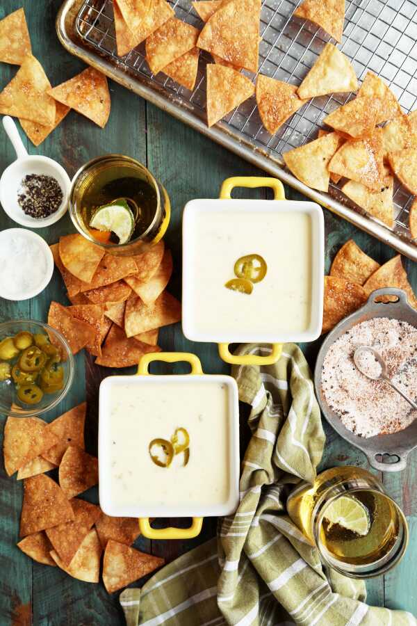 Jalapeno Queso Dip with Spiced Homemade Chips