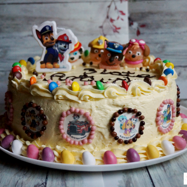 Tort urodzinowy - tort czekoladowy - dekoracja Psi Patrol 
