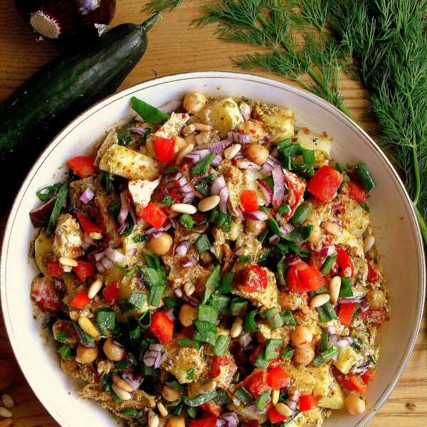 Włoska sałatka ziemniaczana z zielonym pesto i kurczakiem / Italian Pesto Potato Salad with Chicken