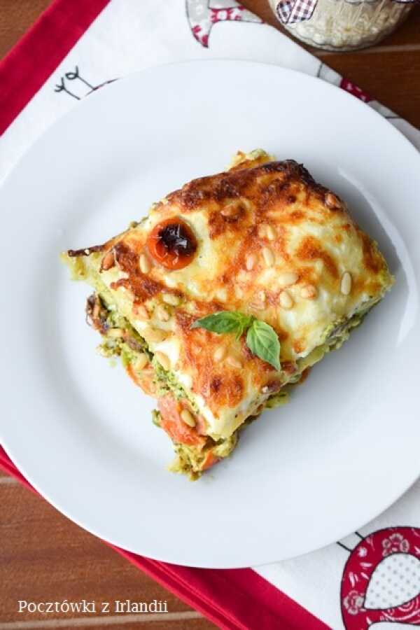 Lasagne z groszkiem, brokułem i pesto