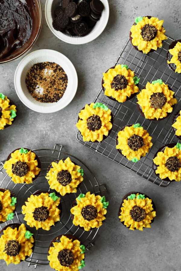 Double Chocolate Sunflower Cupcakes