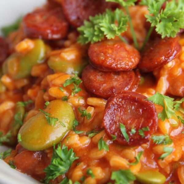 Risotto z bobem i chorizo