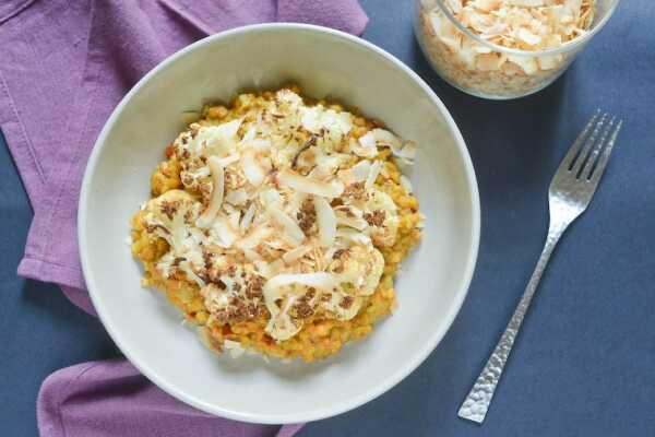 Red Lentil Curry with Cauliflower and Coconut Chips Recipe
