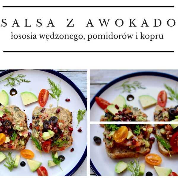 Salsa z awokado, łososia wędzonego, pomidorów i kopru