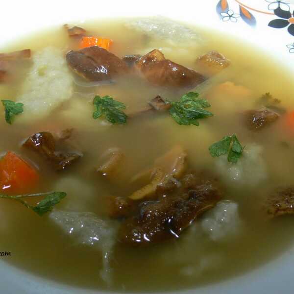 Zupa z suszonych grzybów na soku z kapusty kiszonej z kluseczkami