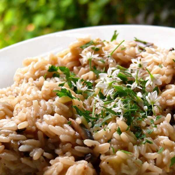 Risotto z bakłażanem i pieczarkami