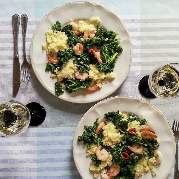 KREWETKI Z KASZĄ JAGLANĄ I JARMUŻEM / SHRIMPS IN MILLET WITH KALE