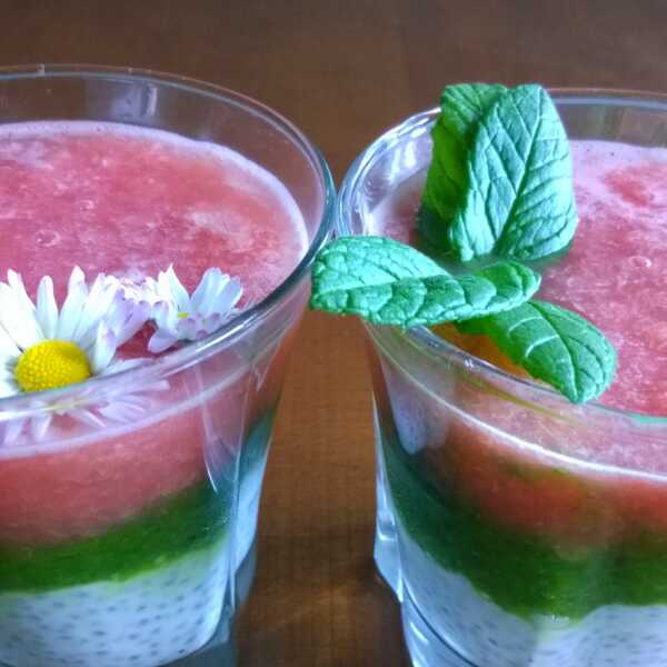 Różowo-zielony pudding chia z jogurtem